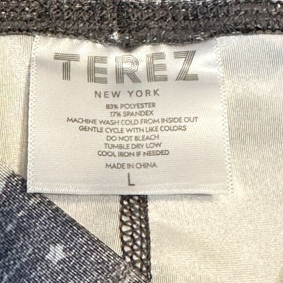Terez Cropped Leggings Yoga Pants Size Large Hi Shine Star Light Gray White NEW - Picture 6 of 6